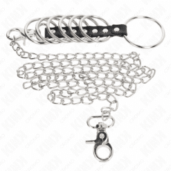 KINK - 7 ANILLOS PENE METAL 3.8 CM A 5 CM CONECTADOS CON POLIPIEL Y CADENA METAL 100 CM - piKanteo | Despierta tu lado más piKante