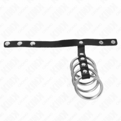 KINK - 4 ANILLOS PENE METAL 3.8 CM CONECTADOS CON CORREA DE CUERO 22 X 1.5 CM Y CIERRE A PRESIÓN - piKanteo | Despierta tu lado más piKante