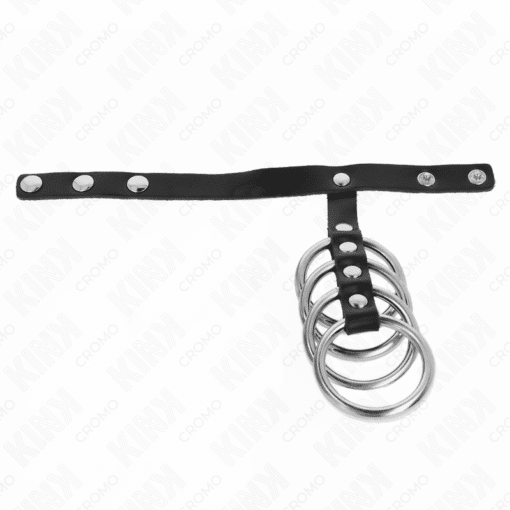 KINK - 4 ANILLOS PENE METAL 3.8 CM CONECTADOS CON CORREA DE CUERO 22 X 1.5 CM Y CIERRE A PRESIÓN - Imagen 3