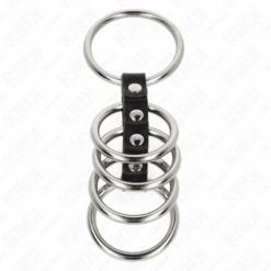 KINK - 5 ANILLOS PENE 3.7 CM A 5 CM METAL CONECTADOS POR CUERO - piKanteo | Despierta tu lado más piKante