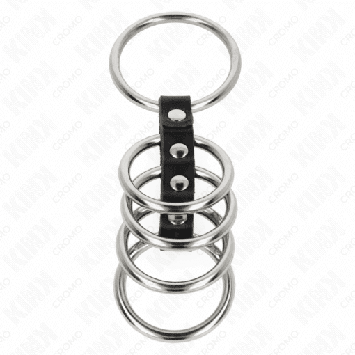 KINK - 5 ANILLOS PENE 3.7 CM A 5 CM METAL CONECTADOS POR CUERO - Imagen 3