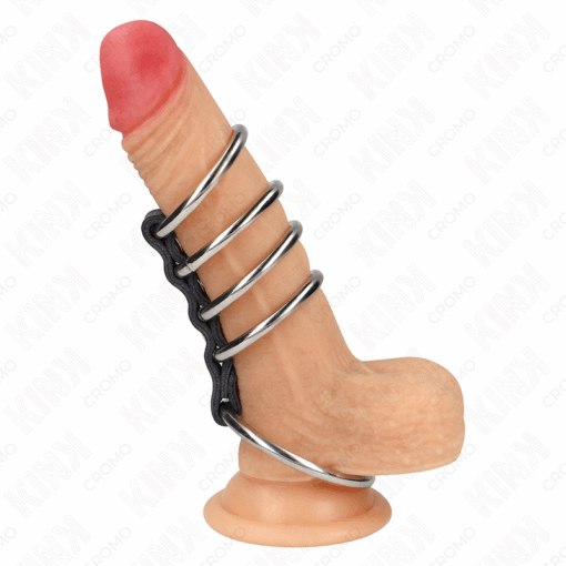 KINK - 5 ANILLOS PENE 3.7 CM A 5 CM METAL CONECTADOS POR CUERO - Imagen 2