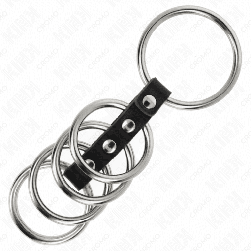 KINK - 5 ANILLOS PENE 3.7 CM A 5 CM METAL CONECTADOS POR CUERO - Imagen 4
