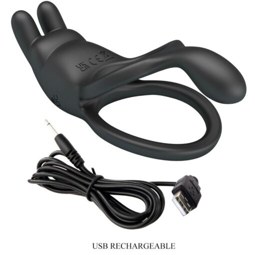 PRETTY LOVE - SETH DOBLE ANILLO VIBRADOR RABBIT 7 VIBRACIONES NEGRO - Imagen 8