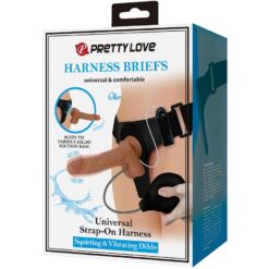 PRETTY LOVE - HARNESS BRIEFS UNIVERSAL CON DILDO VIBRACIÓN Y SQUIRTING 15.5 CM MULATO - piKanteo | Despierta tu lado más piKante