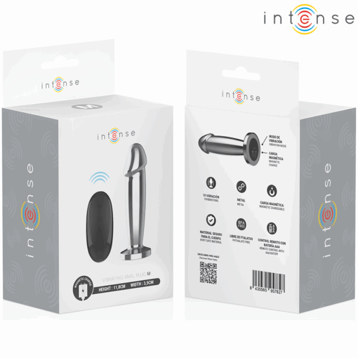 INTENSE - PLUG ANAL 10 VIBRACIONES METAL EN FORMA DE DILDO CON CONTROL REMOTO M - Imagen 8