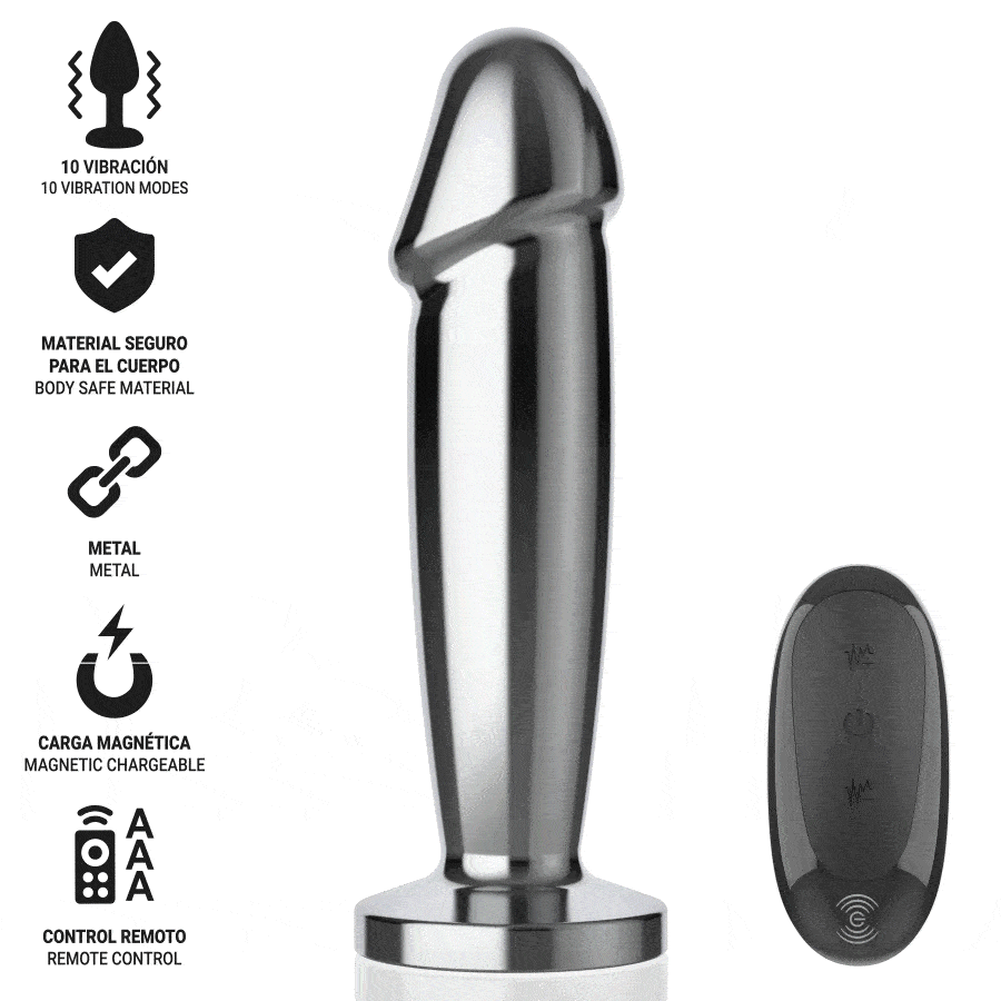 Alternative view of INTENSE - PLUG ANAL 10 VIBRACIONES METAL EN FORMA DE DILDO CON CONTROL REMOTO M