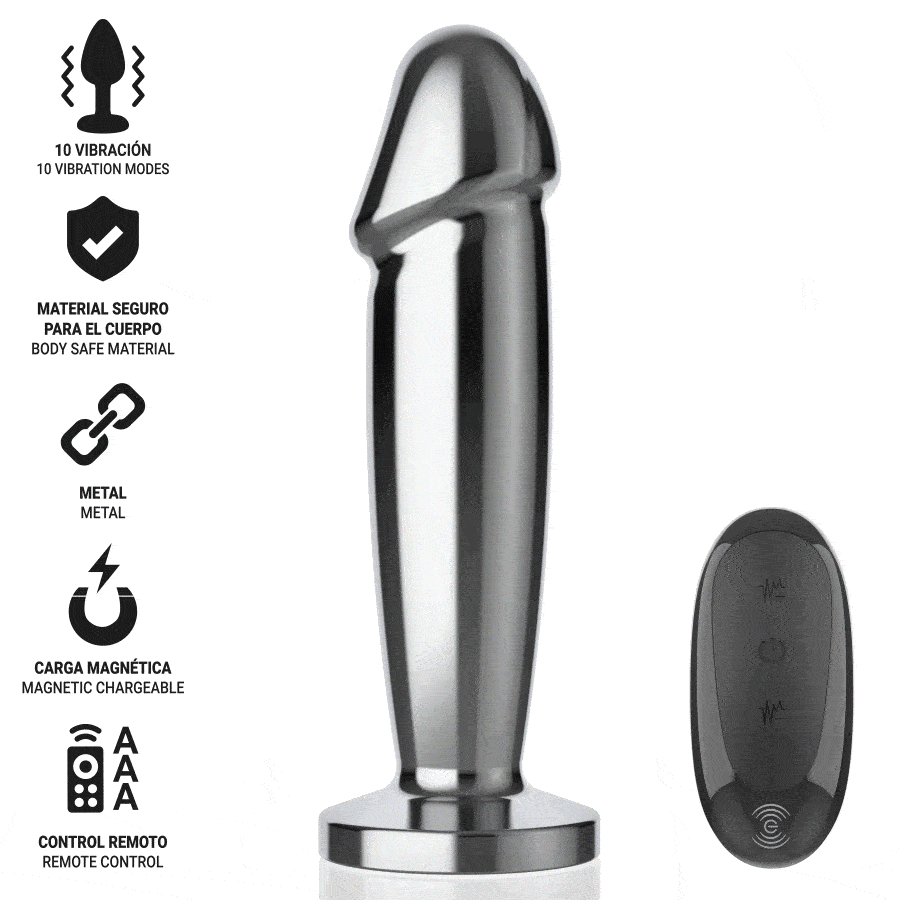 Alternative view of INTENSE - PLUG ANAL 10 VIBRACIONES METAL EN FORMA DE DILDO CON CONTROL REMOTO S