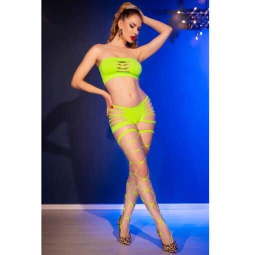 CHILIROSE - CR 4866 SET TOP Y SHORT VERDE NEÓN S/M - Imagen 3