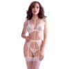 CHILIROSE - CR 4865 SET SUJETADOR Y MEDIAS CON LIGUERO BLANCO S