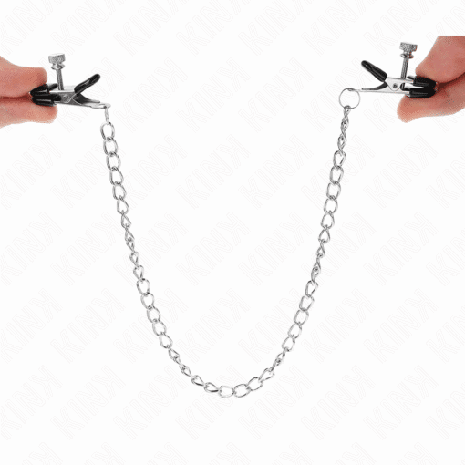 KINK - PINZAS PARA PEZONES PLANAS NEGRO CON CADENA PLATEADO 34 CM - Imagen 5