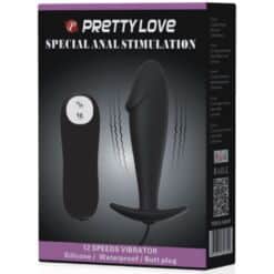PRETTY LOVE - PLUG ANAL SILICONA FORMA PENE Y 12 MODOS VIBRACIÓN NEGRO - piKanteo | Despierta tu lado más piKante
