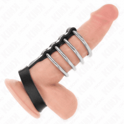 Comprar KINK - 4 ANILLOS PENE METAL 3.8 CM CONECTADOS CON CORREA DE CUERO 22 X 1.5 CM Y CIERRE A PRESIÓN al mejor precio - Envíos Discretos