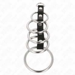 Comprar KINK - 5 ANILLOS PENE METAL 3.2 CM A 5 CM CONECTADOS POR POLIPIEL al mejor precio - Envíos Discretos