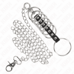 Comprar KINK - 7 ANILLOS PENE METAL 3.8 CM A 5 CM CONECTADOS CON POLIPIEL Y CADENA METAL 100 CM al mejor precio - Envíos Discretos