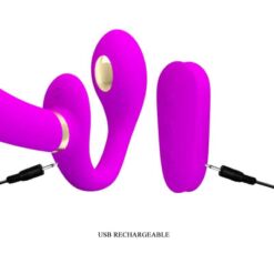 Comprar PRETTY LOVE - THUNDERBIRD VIBRADOR DOBLE STRAP-ON CONTROL REMOTO MORADO al mejor precio - Envíos Discretos