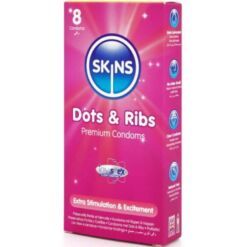 Comprar SKINS - DOTS & RIBS PRESERVATIVOS PREMIUM PACK 8 al mejor precio - Envíos Discretos