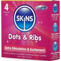 Comprar SKINS - DOTS & RIBS PRESERVATIVOS PREMIUM PACK 4 al mejor precio - Envíos Discretos