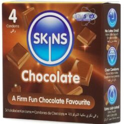 Comprar SKINS - PRESERVATIVOS PREMIUM SABOR CHOCOLATE PACK 4 al mejor precio - Envíos Discretos