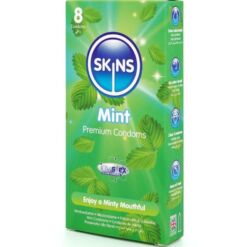 Comprar SKINS - PRESERVATIVOS PREMIUM SABOR MENTA PACK 8 al mejor precio - Envíos Discretos