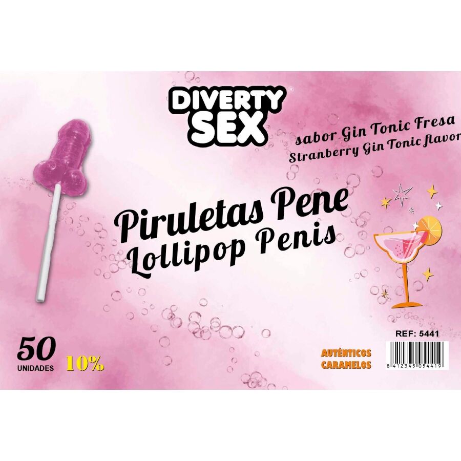 DIABLO GOLOSO - 50 PIRULETAS PENE GIN TONIC FRESA 10% ALCOHOL - piKanteo | Despierta tu lado más piKante Comprar DIABLO GOLOSO - 50 PIRULETAS PENE GIN TONIC FRESA 10% ALCOHOL al mejor precio - Envíos Discretos