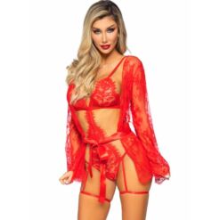 Comprar LEG AVENUE - 86123 SET BODY + BATA DE LIGUERO ROJO TALLA S al mejor precio - Envíos Discretos